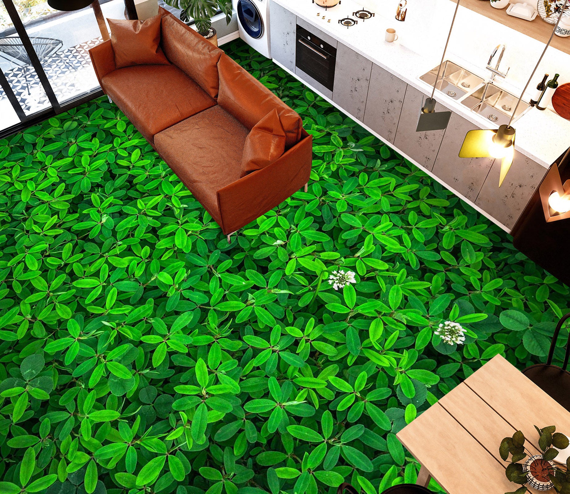 3D Verdant Green Leaves 1494 Floor Mural  Wallpaper Murals Self-Adhesive Removable Print Epoxy
