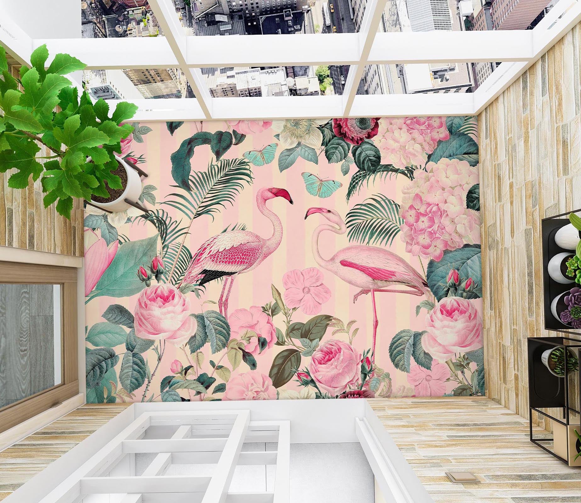 3D Flamingo Flower Bush 104145 Andrea Haase Floor Mural  Wallpaper Murals Self-Adhesive Removable Print Epoxy