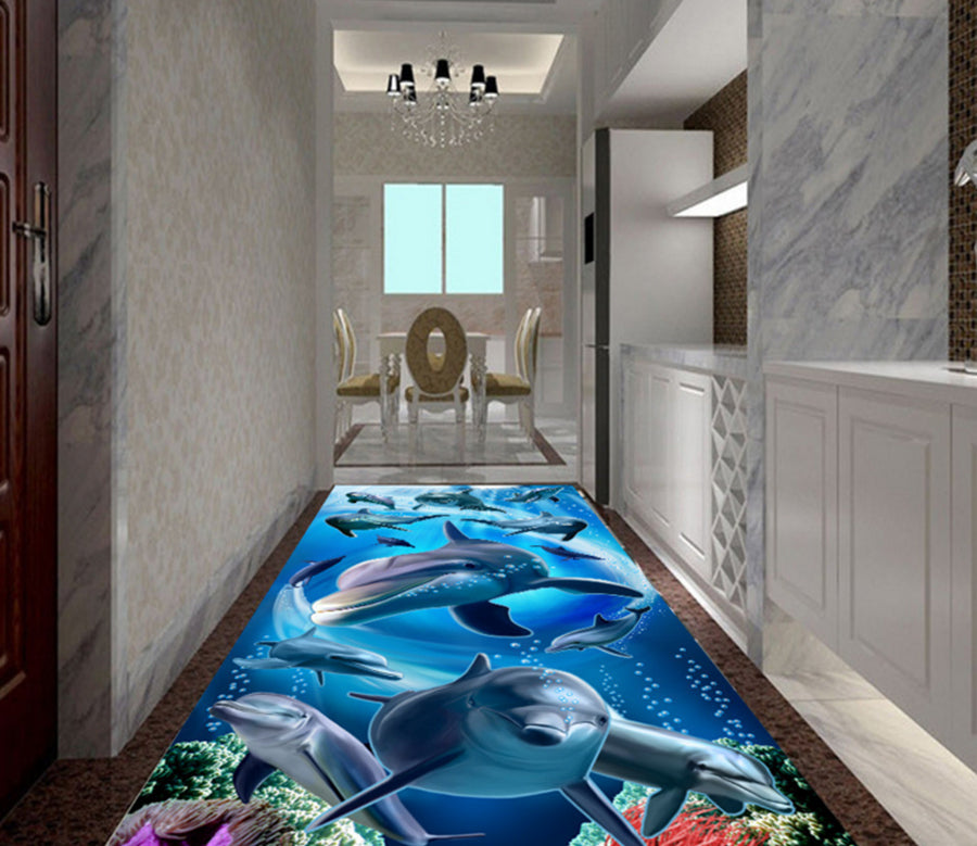 3D Dolphin World 322 Floor Mural  Wallpaper Murals Rug & Mat Print Epoxy waterproof bath floor