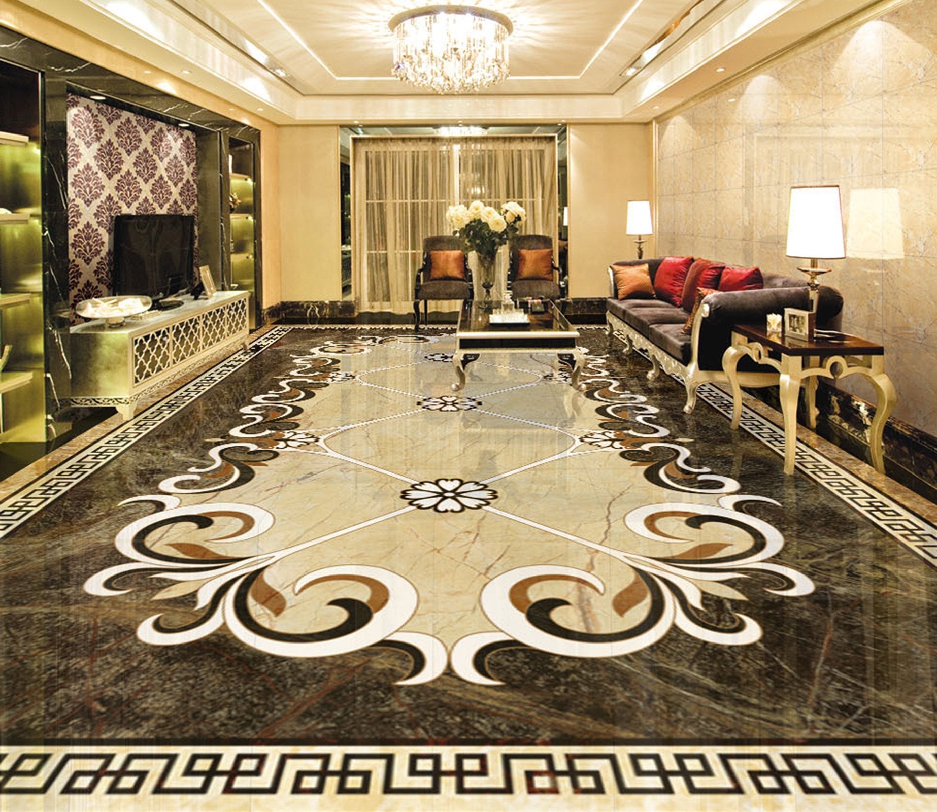 3D Rectangular Flower Pattern WG415 Floor Mural Wallpaper AJ Wallpaper 2 