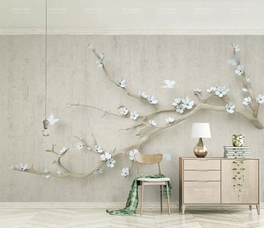 3D White Plum WC197 Wall Murals