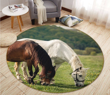 3D Horse Grazing 043 Animal Round Non Slip Rug Mat Mat AJ Creativity Home 