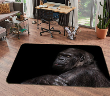 3D Orangutan Black 087 Animal Non Slip Rug Mat