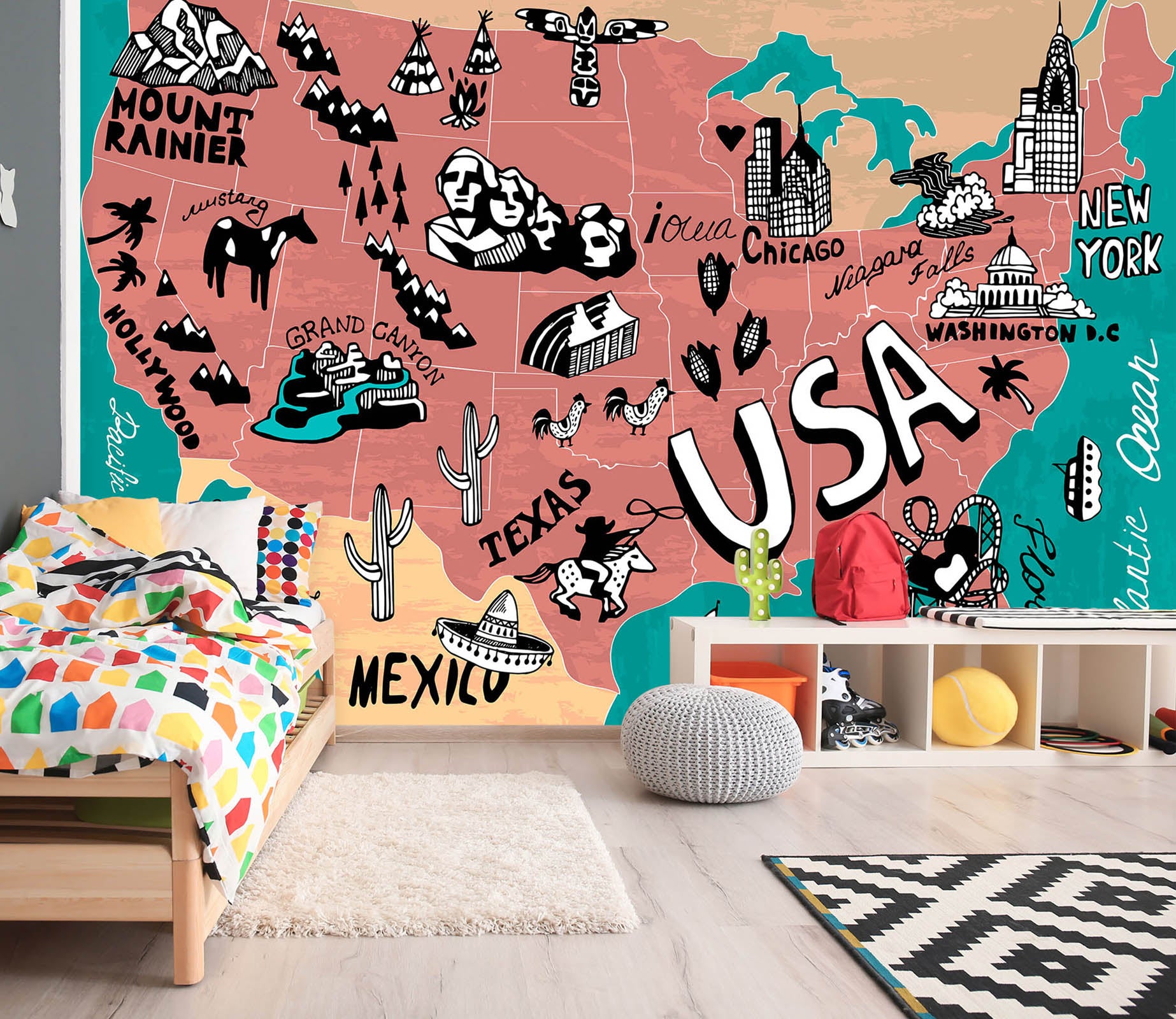 3D Color Graffiti 2057 World Map Wall Murals