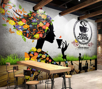 3D Woman Coffee WG079 Wall Murals
