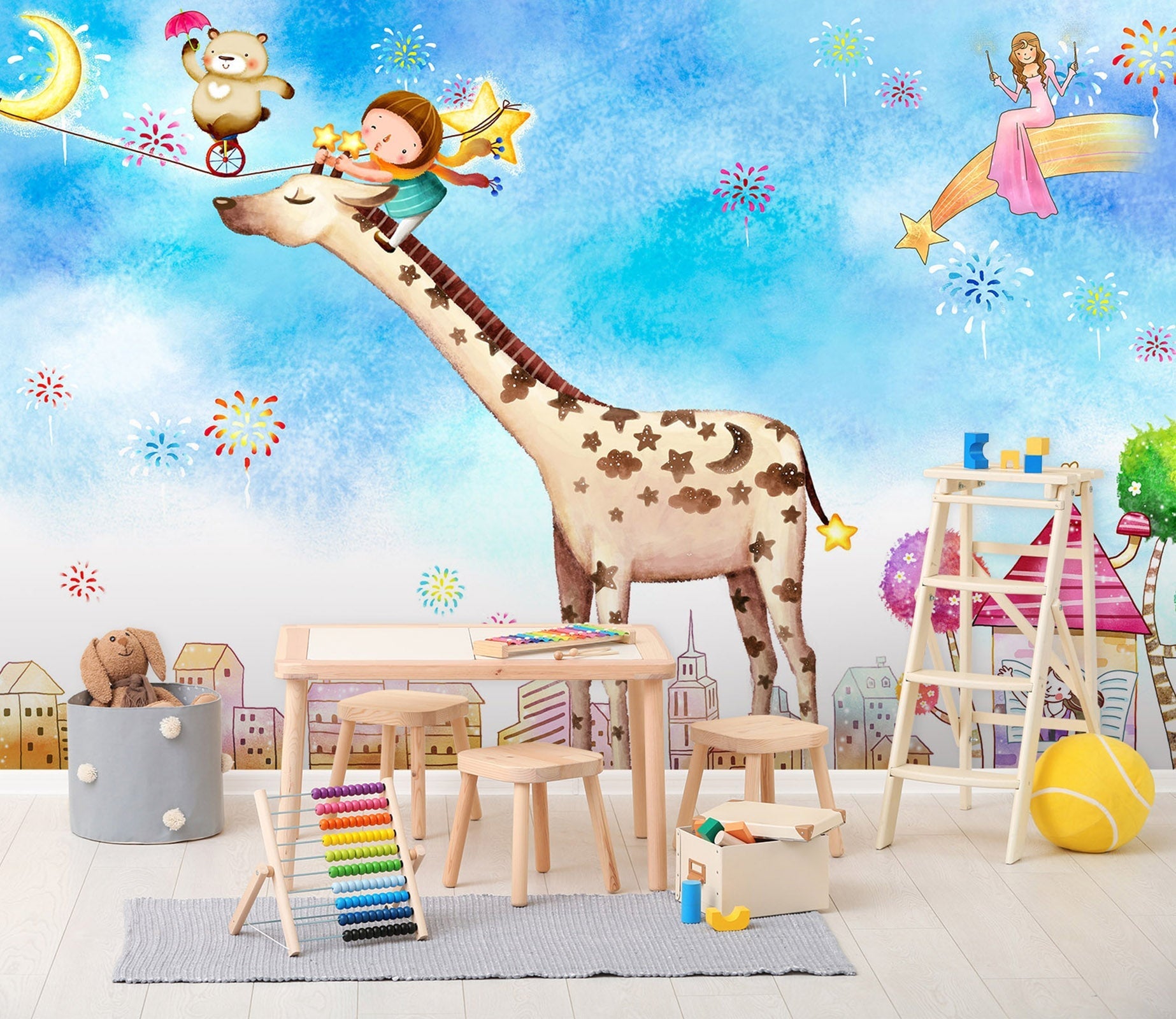 3D Moon Giraffe 019 Wall Murals Wallpaper AJ Wallpaper 2 