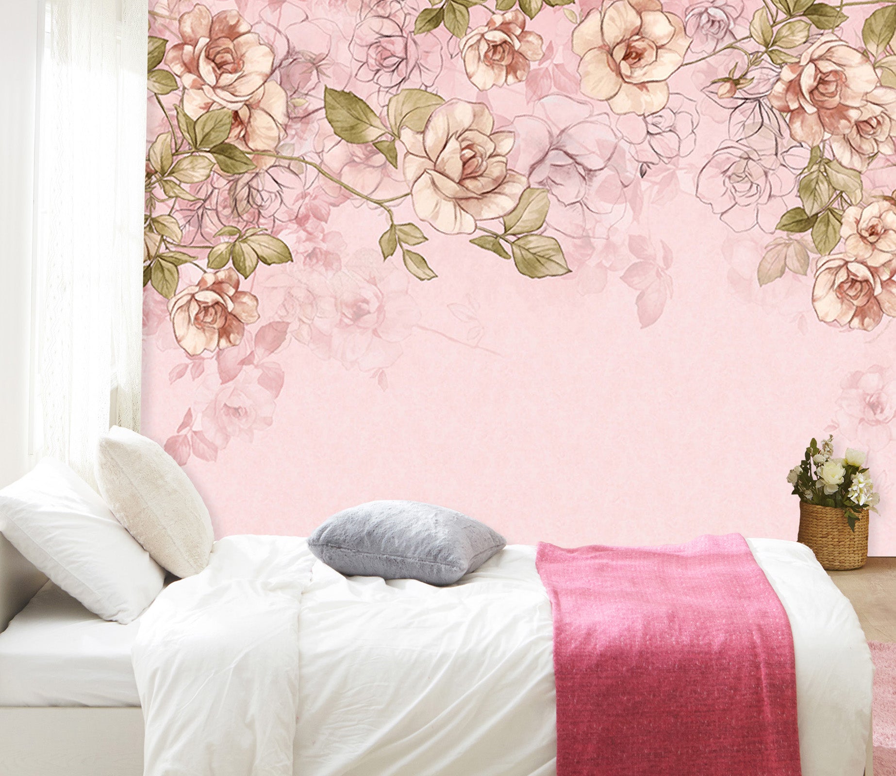 3D Pink Hand Painted Flower 003 Wall Murals