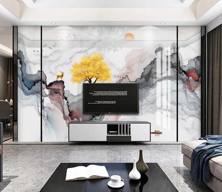 3D Yellow Tree 076 Wall Murals