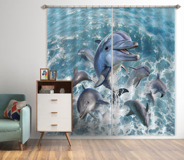 3D Dolphin Jump 042 Jerry LoFaro Curtain Curtains Drapes