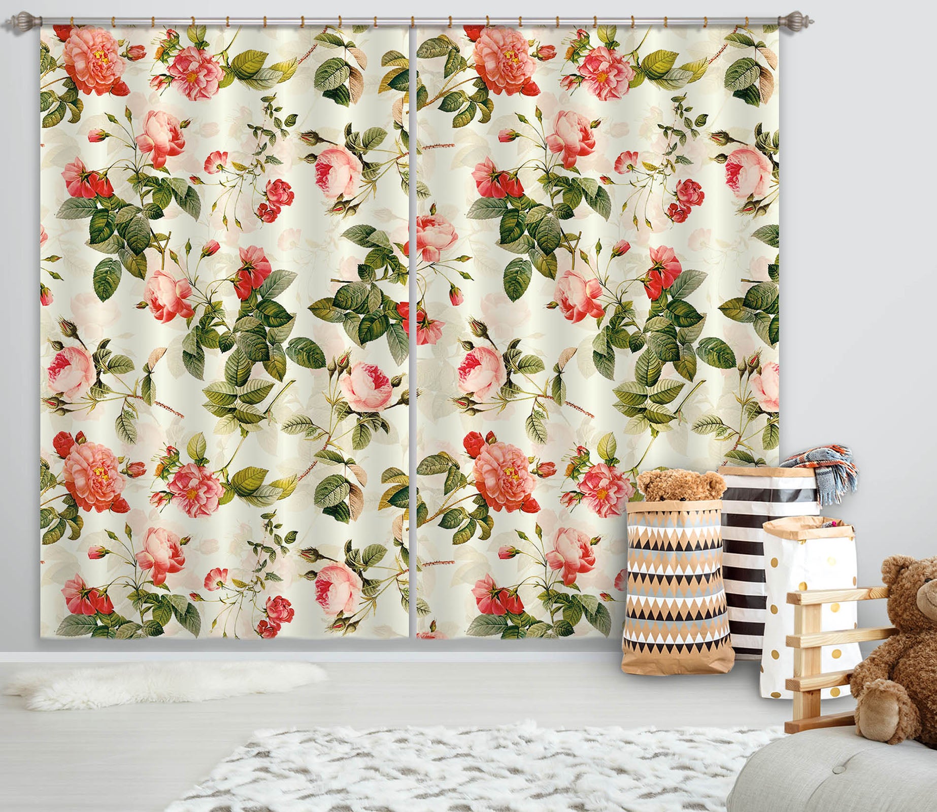 3D Pink Flowers 129 Uta Naumann Curtain Curtains Drapes