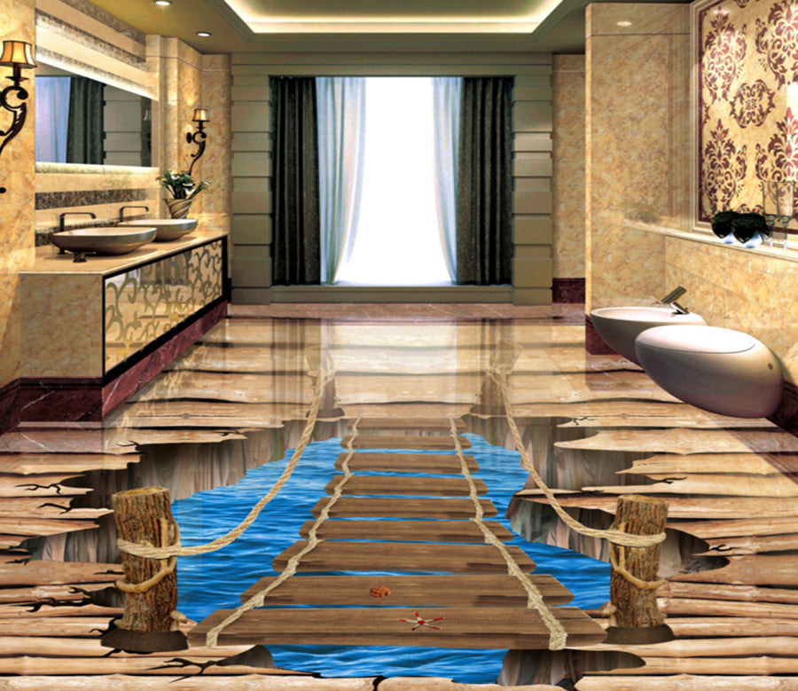 3D Little Creek Wooden Bridge 345 Floor Mural  Wallpaper Murals Rug & Mat Print Epoxy waterproof bath floor