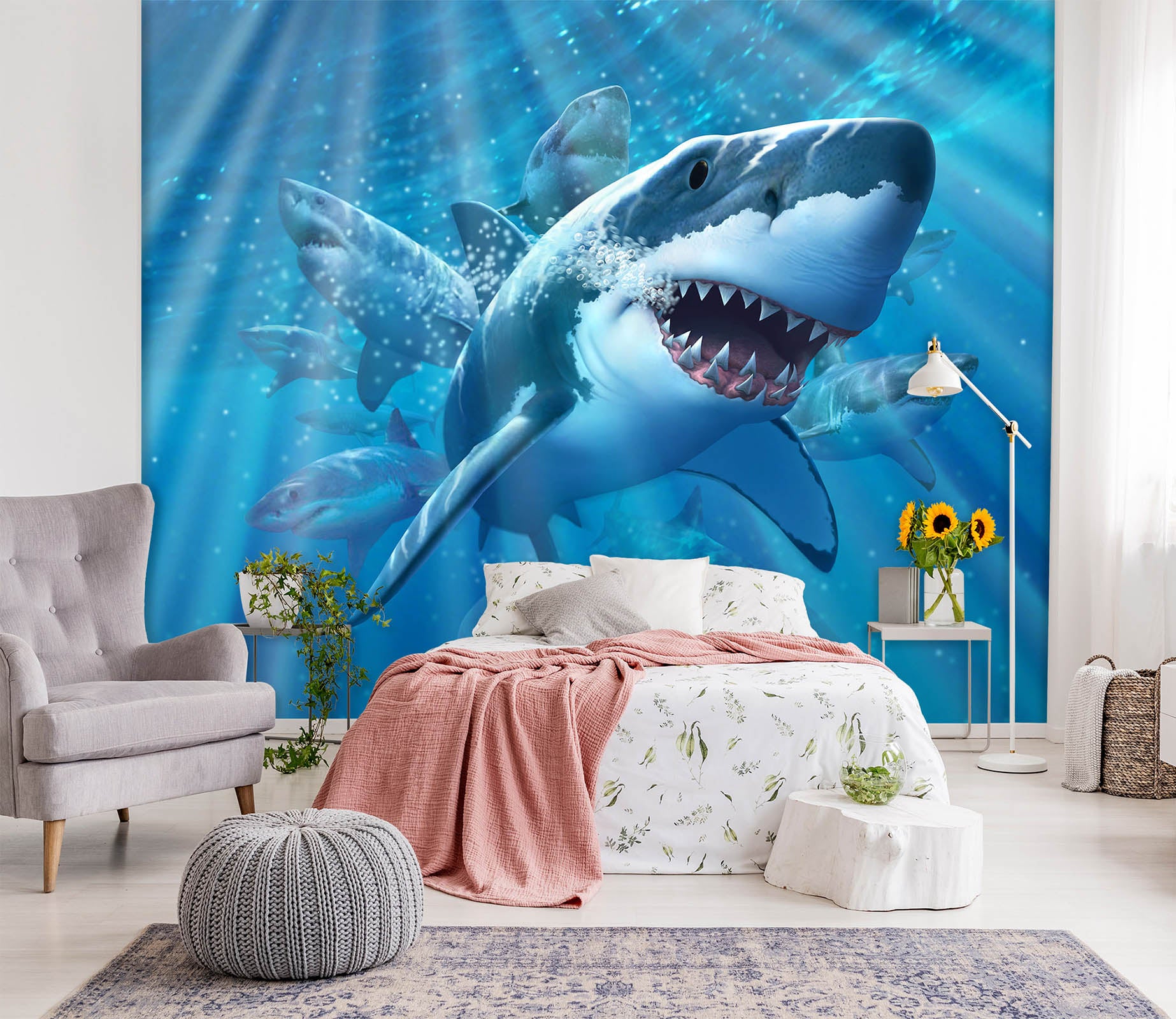 3D Great White Shark 109 Jerry LoFaro Wall Mural Wall Murals
