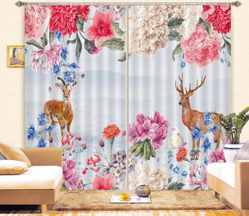 3D Flower Deer 863 Curtains Drapes