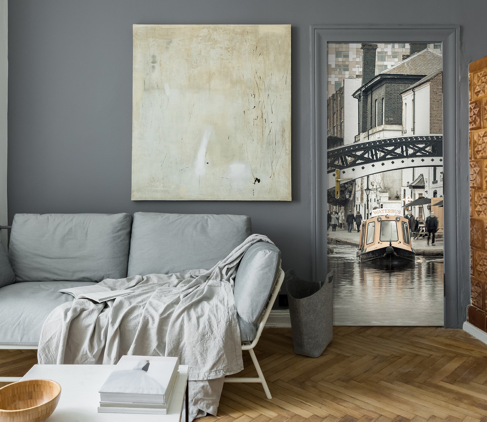 3D City River Boat 106101 Assaf Frank Door Mural