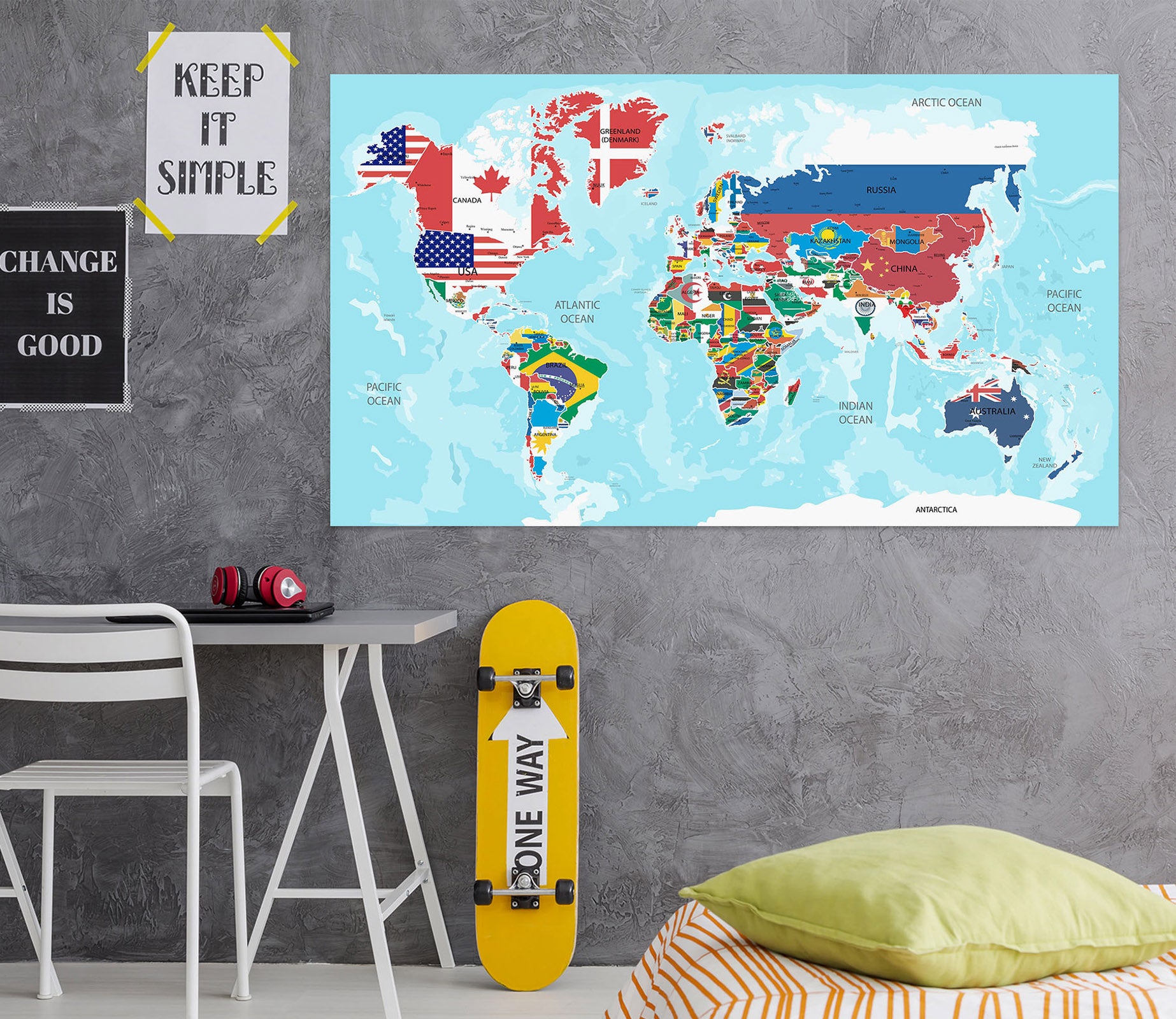 3D Color Pattern 295 World Map Wall Sticker
