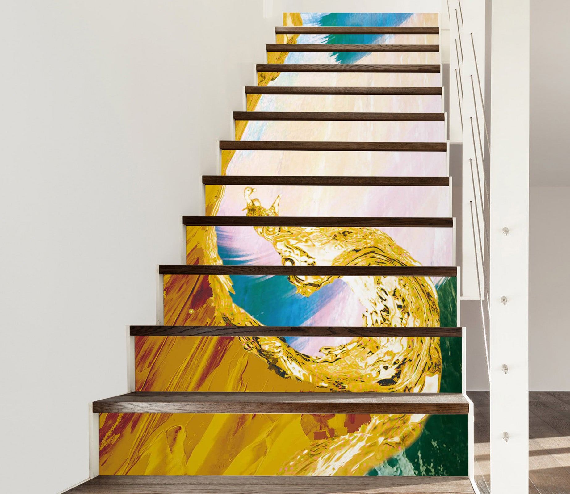 3D Golden Waves 588 Stair Risers