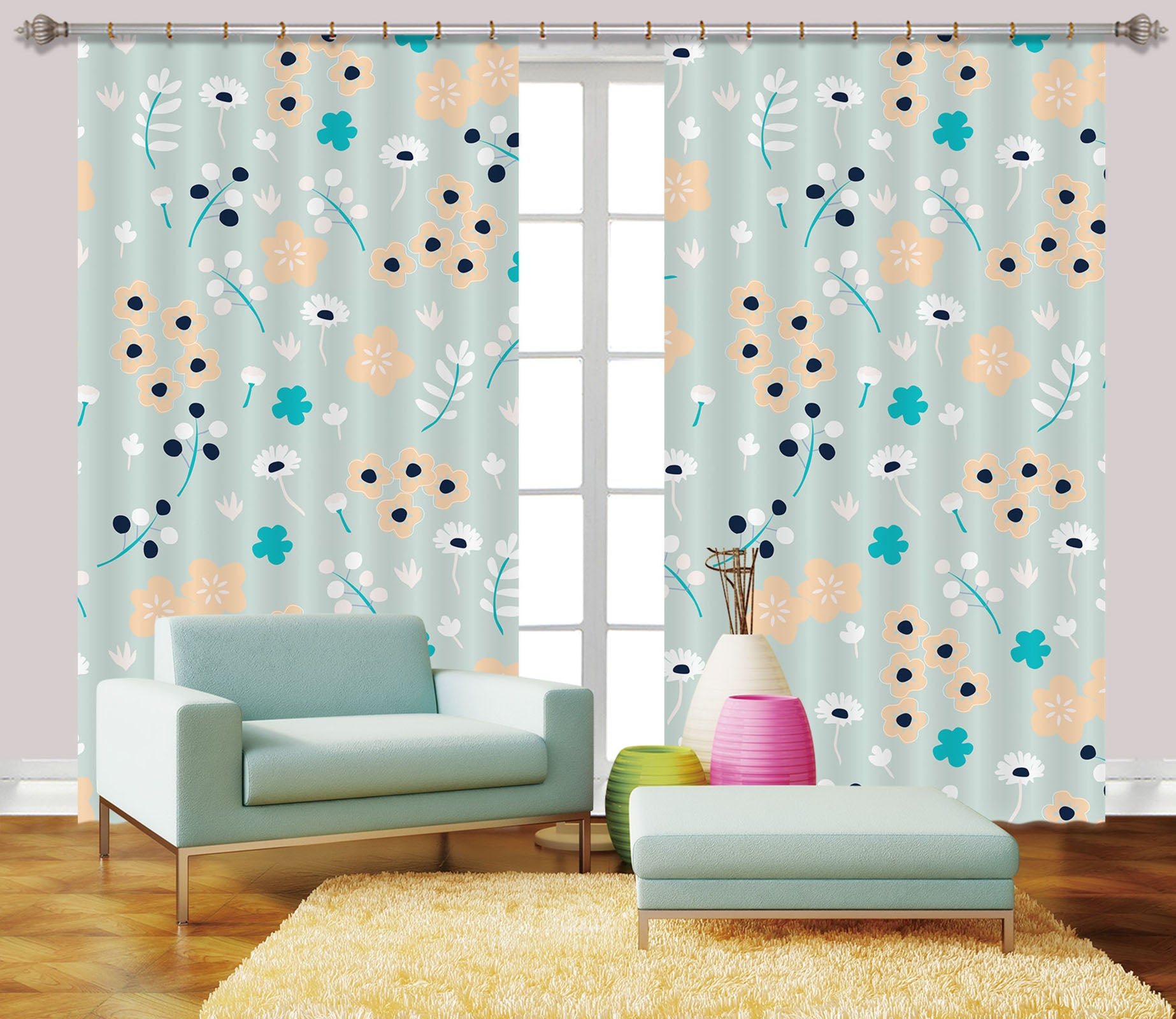 3D Cute Flowers 048 Jillian Helvey Curtain Curtains Drapes