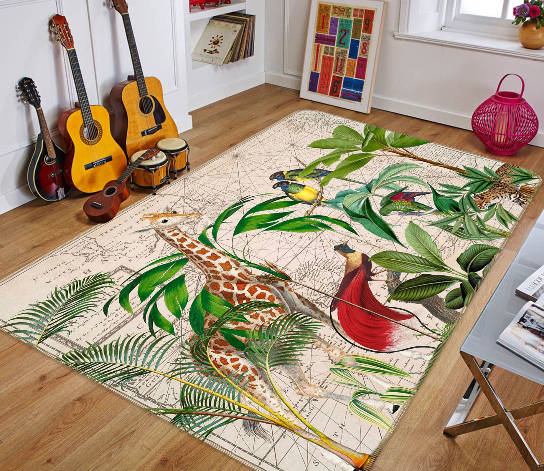 3D Palm Tree Map 1045 Andrea haase Rug Non Slip Rug Mat