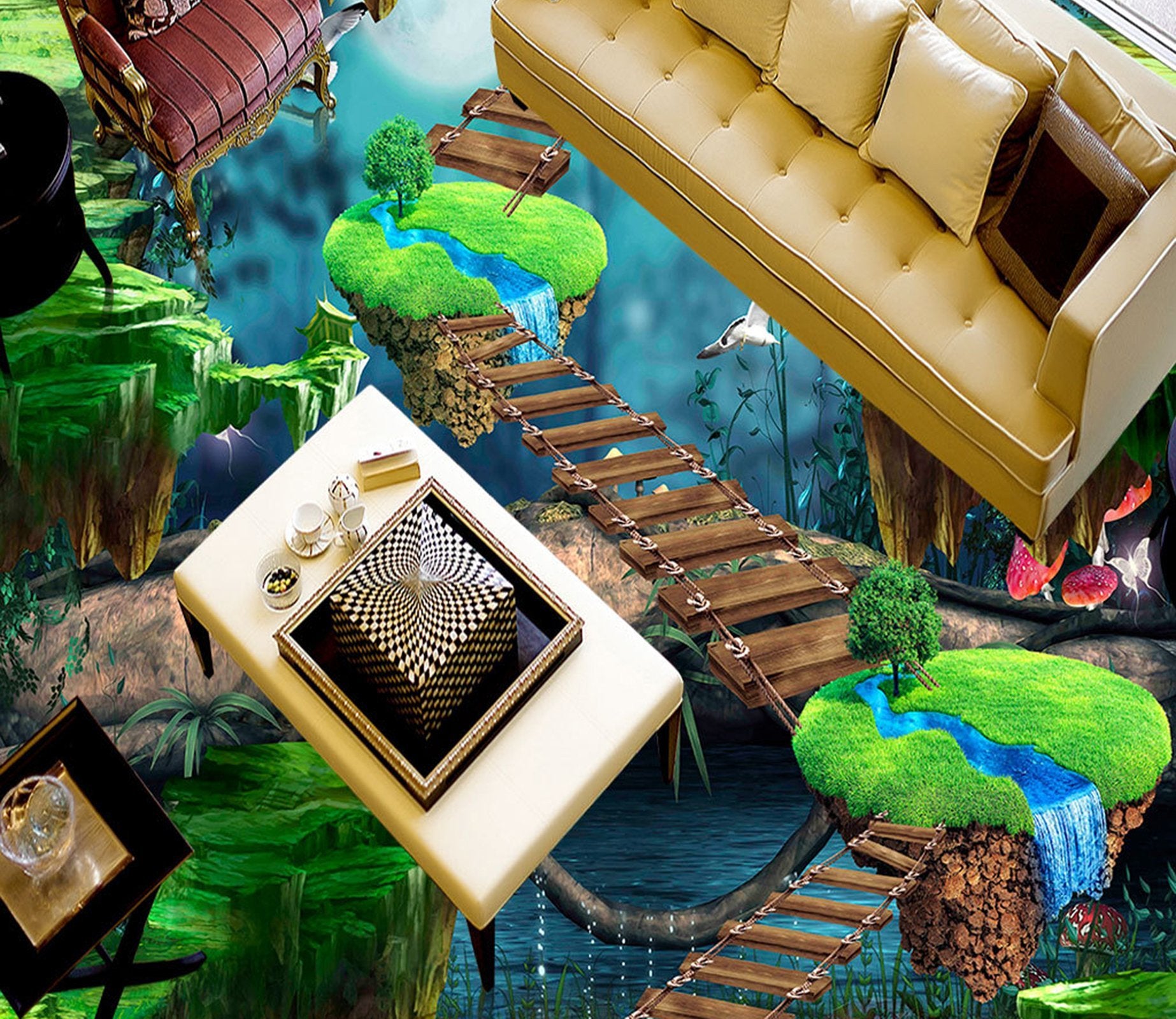 3D Mountain Bridge WG660 Floor Mural Wallpaper AJ Wallpaper 2 