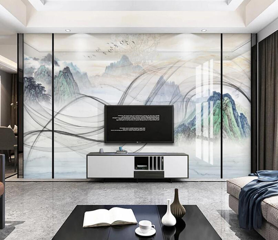 3D Mountain Silk Satin 079 Wall Murals