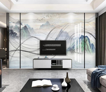 3D Mountain Silk Satin 079 Wall Murals