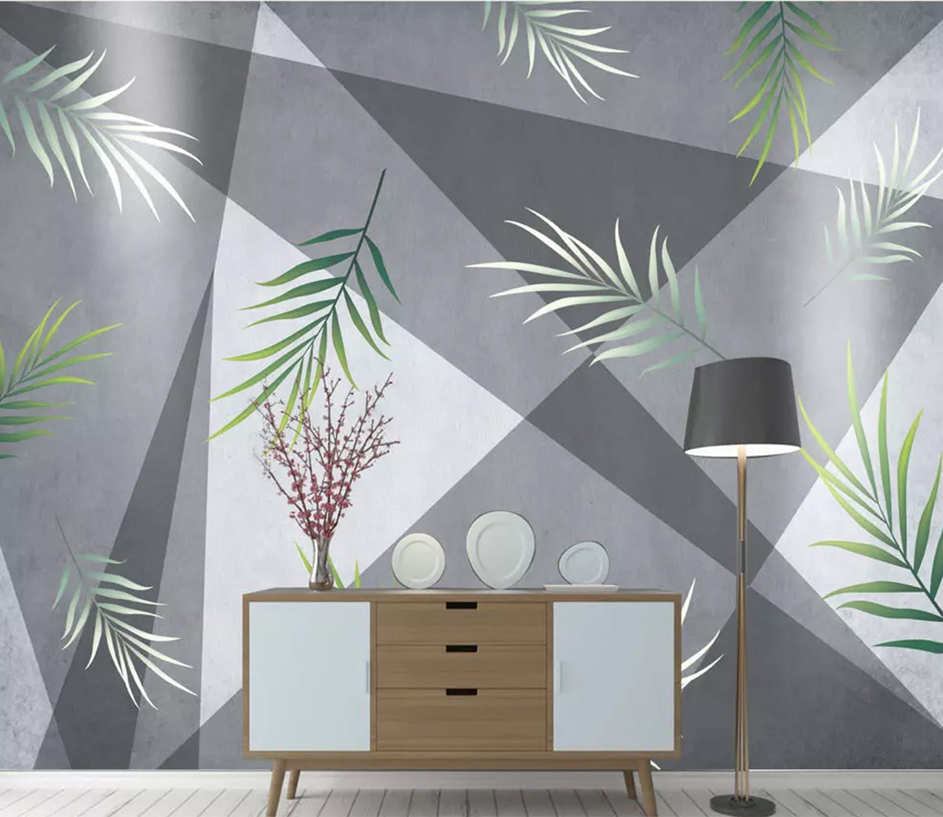 3D Leaf Geometry WC83 Wall Murals Wallpaper AJ Wallpaper 2 