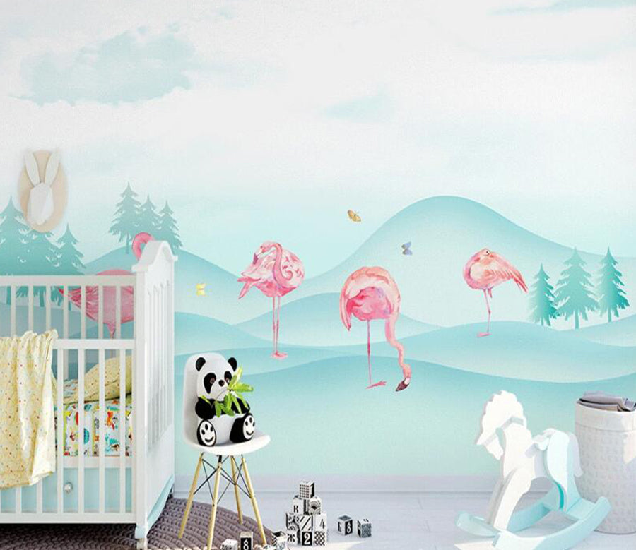 3D Flamingo Foraging 990 Wall Murals