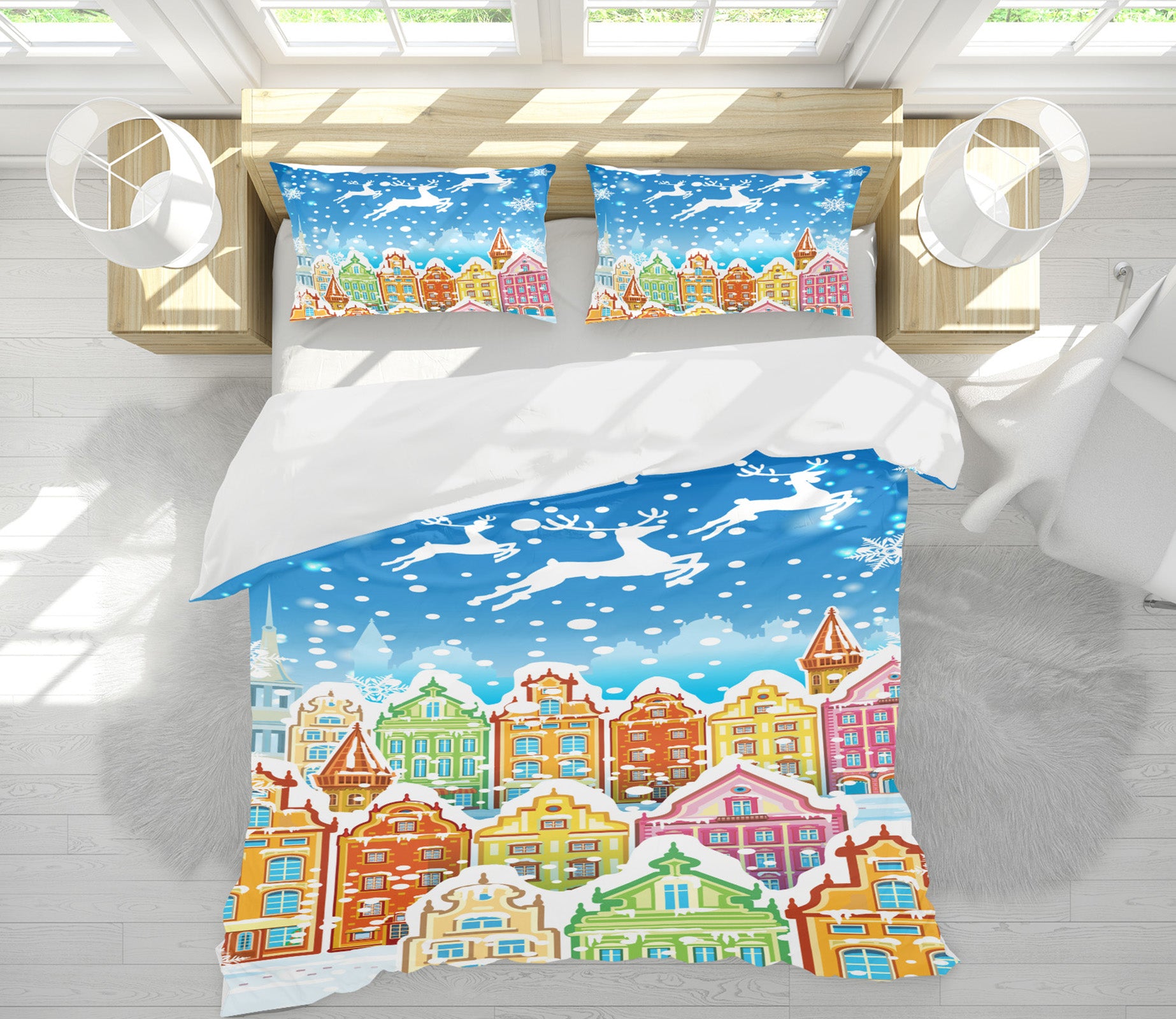 3D Colorful Houses 52240 Christmas Quilt Duvet Cover Xmas Bed Pillowcases