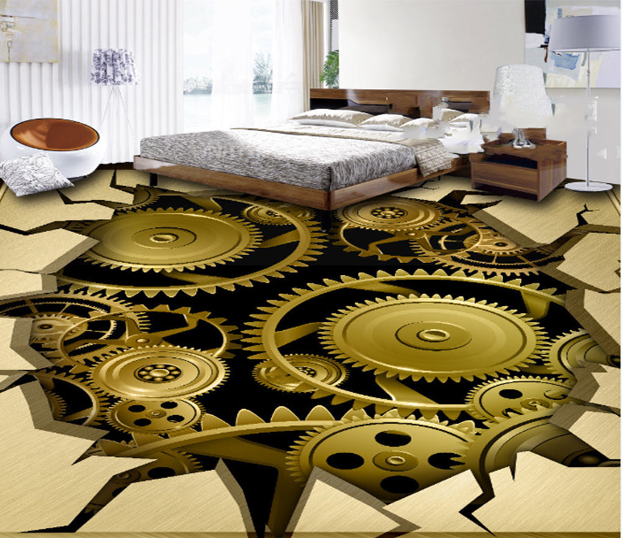 3D Mechanical Gear 204 Floor Mural  Self-Adhesive Sticker Bathroom Non-slip Waterproof Flooring Murals