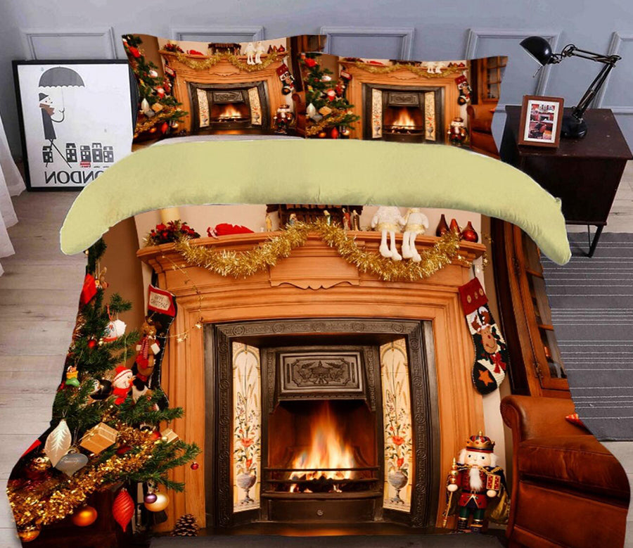 3D Fireplace 31238 Christmas Quilt Duvet Cover Xmas Bed Pillowcases