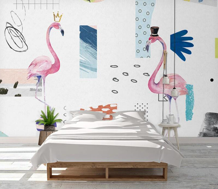 3D Childlike Flamingos 1129 Wall Murals