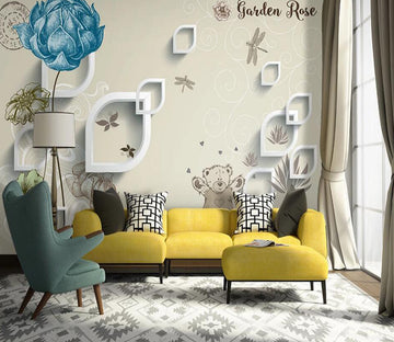 3D Blue Flower 022 Wall Murals