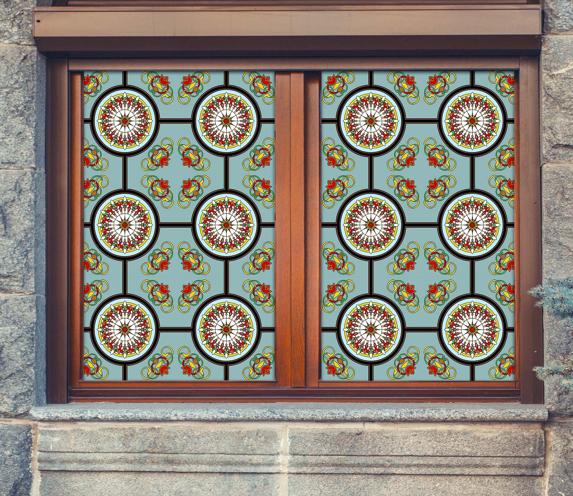 3D Red Flower Pattern 030 Window Film Print Sticker Cling Stained Glass UV Block