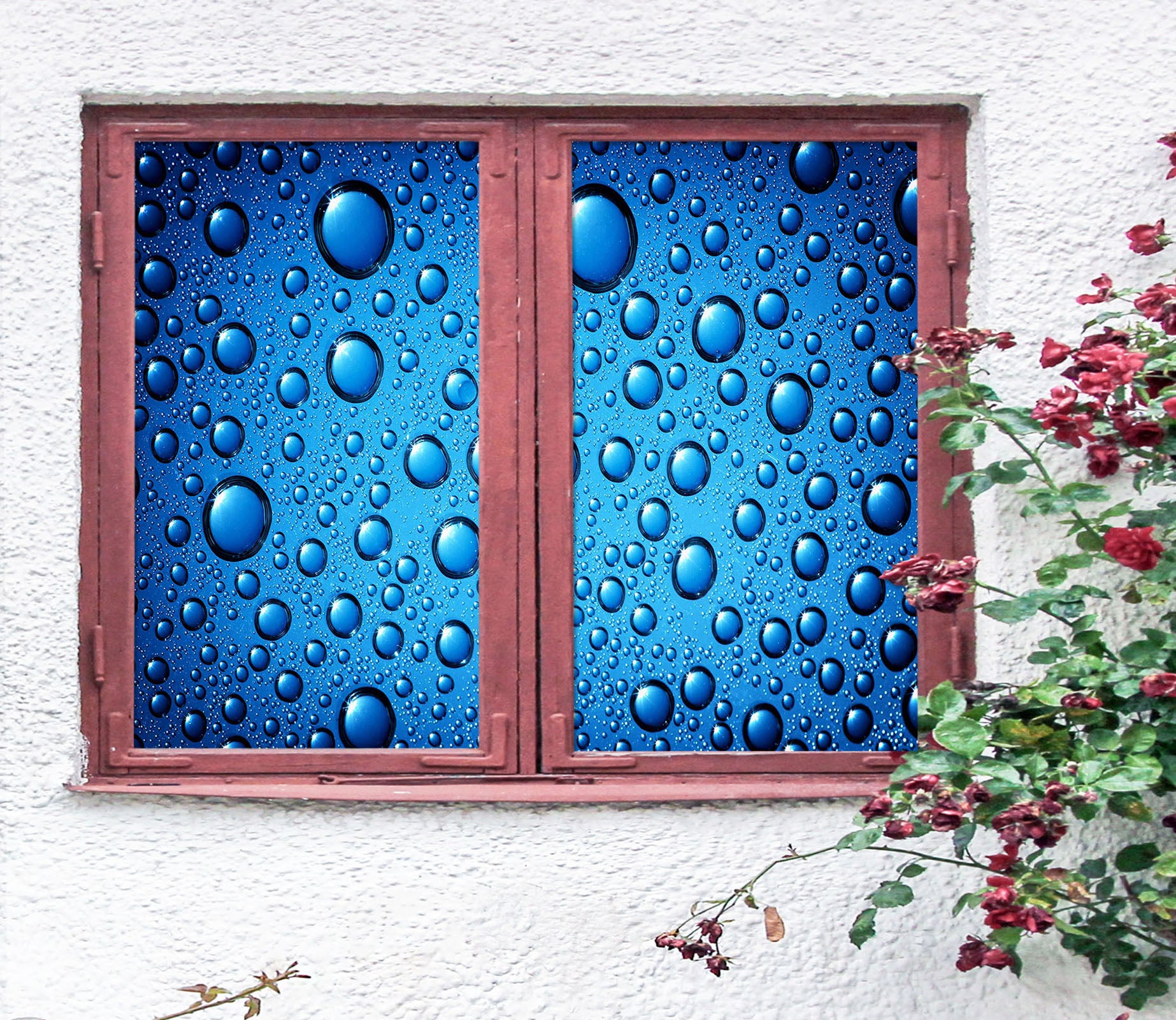 3D Blue Water Drops 125 Window Film Print Sticker Cling Stained Glass UV Block
