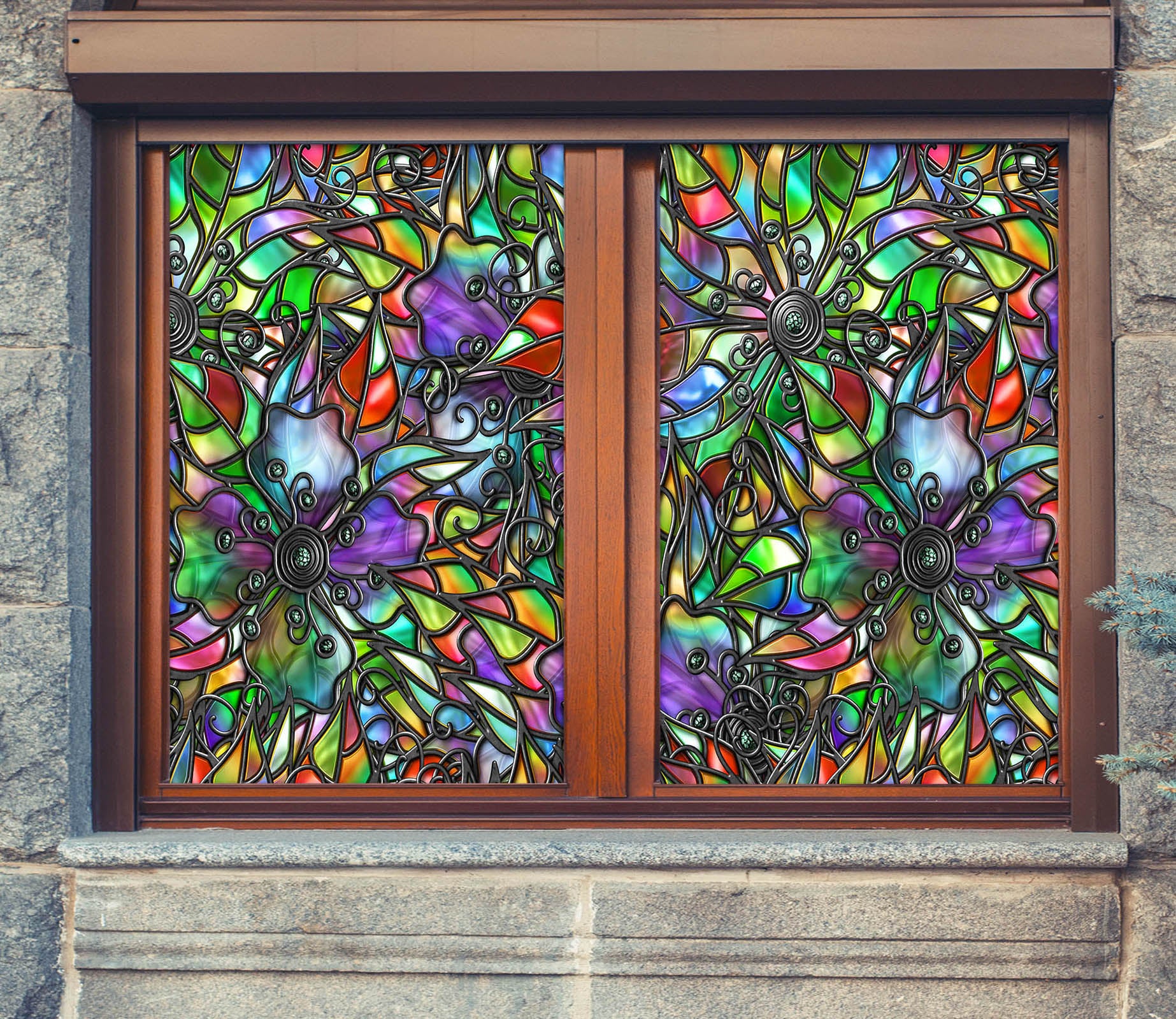 3D Color Iron Pattern 158 Window Film Print Sticker Cling Stained Glass UV Block