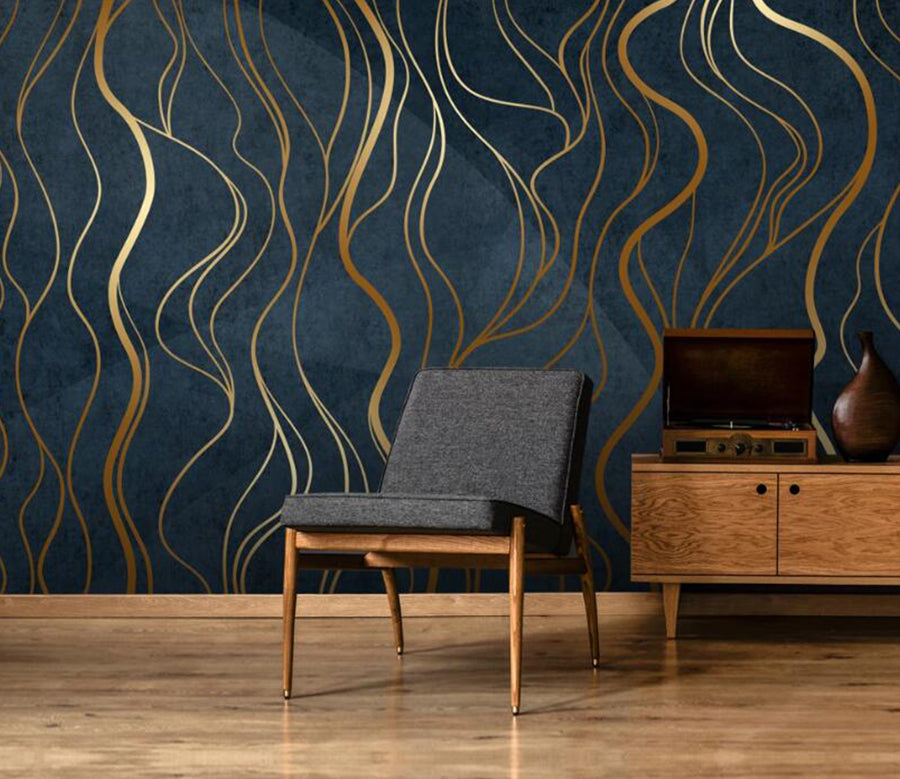 3D Golden Wave 722 Wall Murals