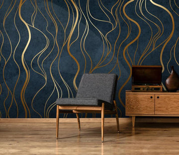 3D Golden Wave 722 Wall Murals