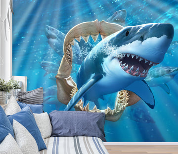 3D Great White Shark 108 Jerry LoFaro Wall Mural Wall Murals