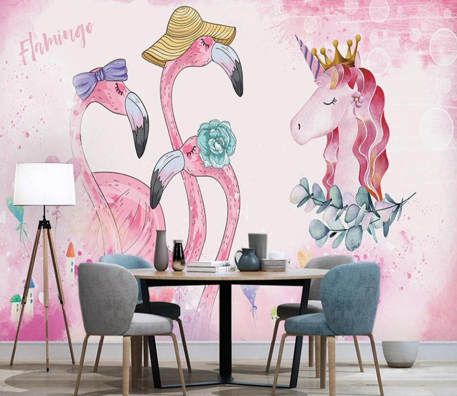 3D Gentleman Horse And Flamingo 979 Wall Murals