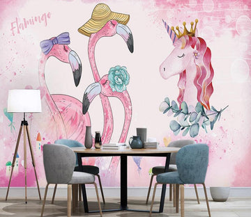 3D Gentleman Horse And Flamingo 979 Wall Murals