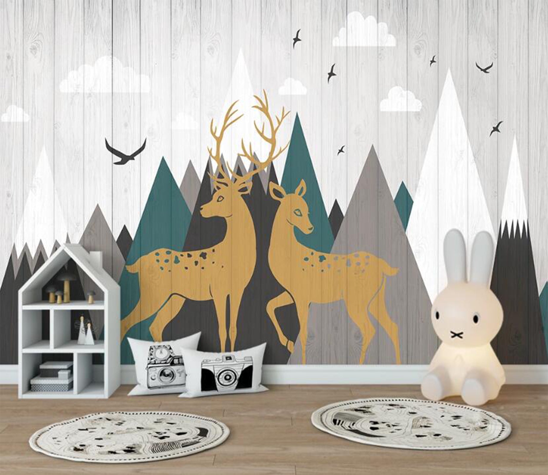 3D Dark Yellow Couple Deer 2487 Wall Murals