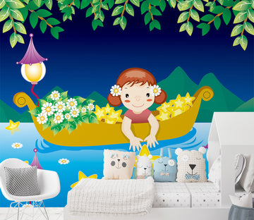 3D Boat Girl 1662 Wall Murals