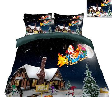 3D Houses Santa Sleigh 31162 Christmas Quilt Duvet Cover Xmas Bed Pillowcases
