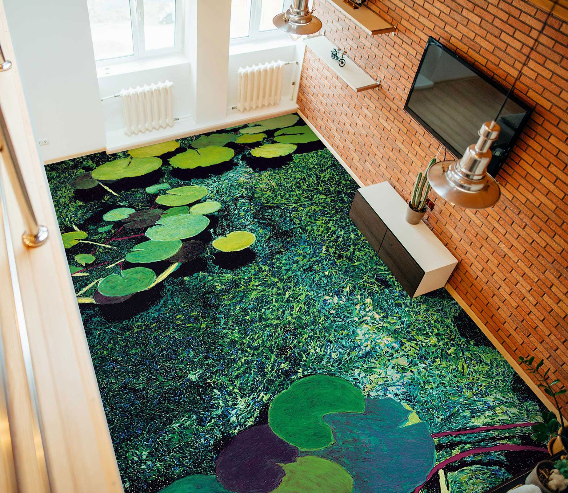 3D Green Lotus Pond 96120 Allan P. Friedlander Floor Mural  Wallpaper Murals Self-Adhesive Removable Print Epoxy