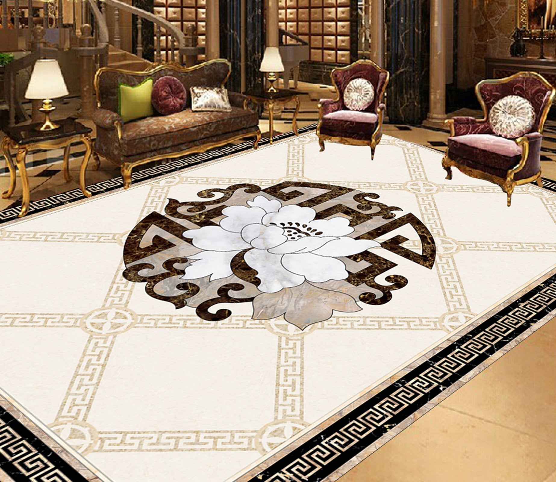 3D White Flowers WG384 Floor Mural Wallpaper AJ Wallpaper 2 