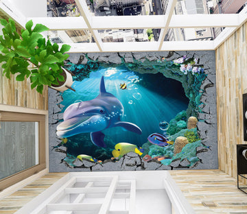 3D Curious Dolphin 773 Floor Mural  Wallpaper Murals Rug & Mat Print Epoxy waterproof bath floor