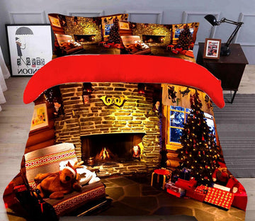 3D Fireplace Tree Gift 31220 Christmas Quilt Duvet Cover Xmas Bed Pillowcases