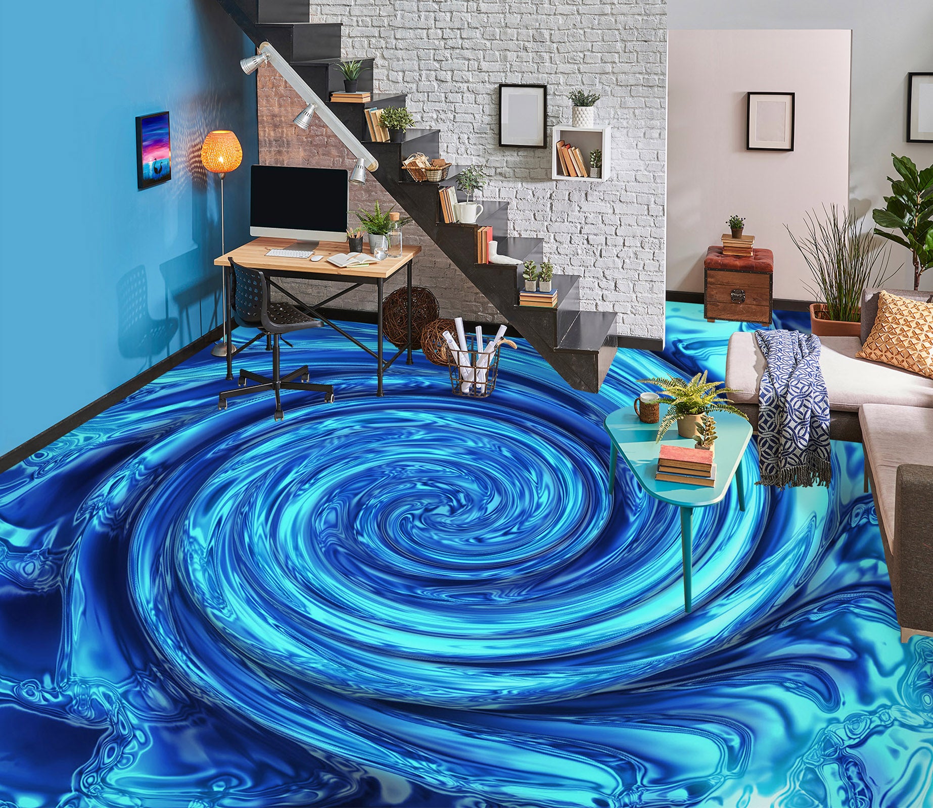 3D Blue Swirl Painting 066 Floor Mural  Wallpaper Murals Rug & Mat Print Epoxy waterproof bath floor