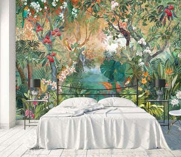 3D Forest Parrot River 1515 Wall Murals