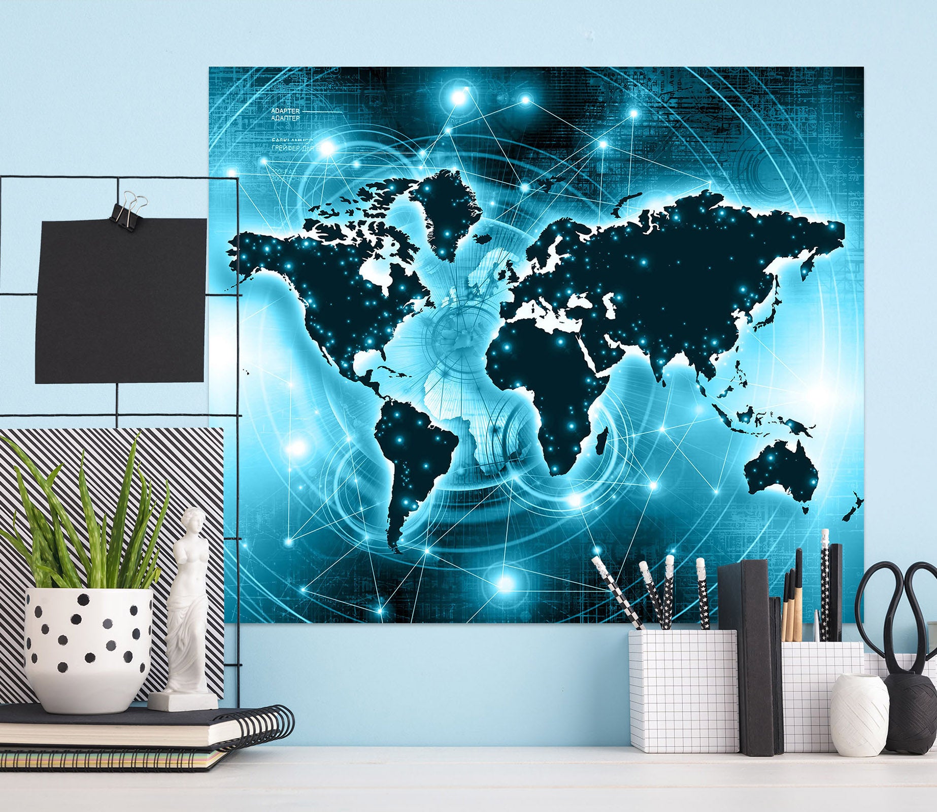 3D Blue Rays 235 World Map Wall Sticker